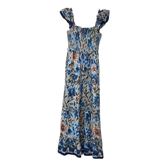House of Harlow 1960 Zoey ruched flutter sleeve blue floral maxi dress size M - Picture 3 of 10